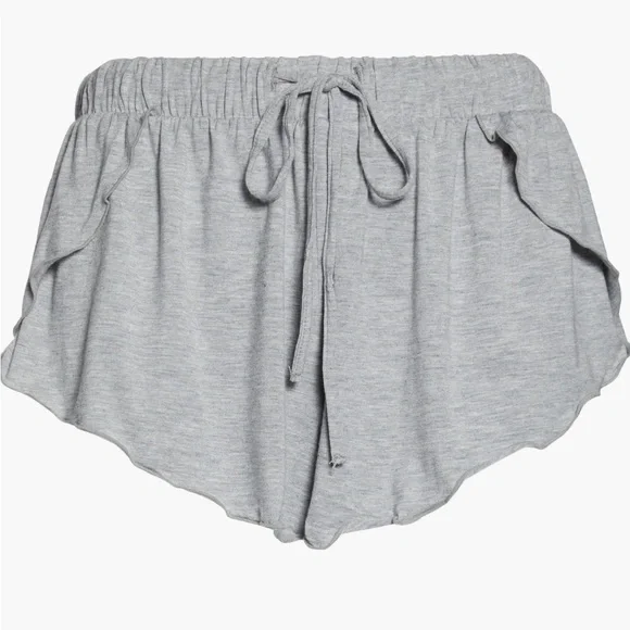 Free People The Essential Heather Grey Ruffled Lounge Shorts. Size Medium - Picture 3 of 7